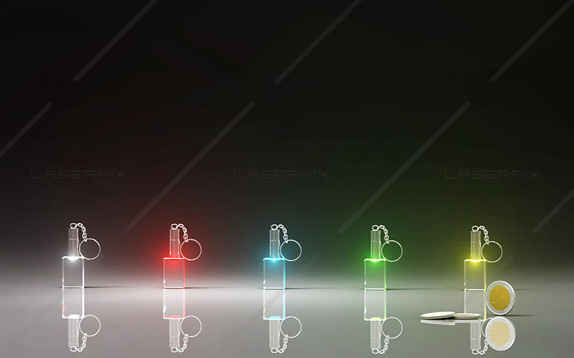 Schlüsselanhänger von Laserpix in unterschiedlichen Farben als Roh Glas Beispiele in 5 unterschiedlichen Farben